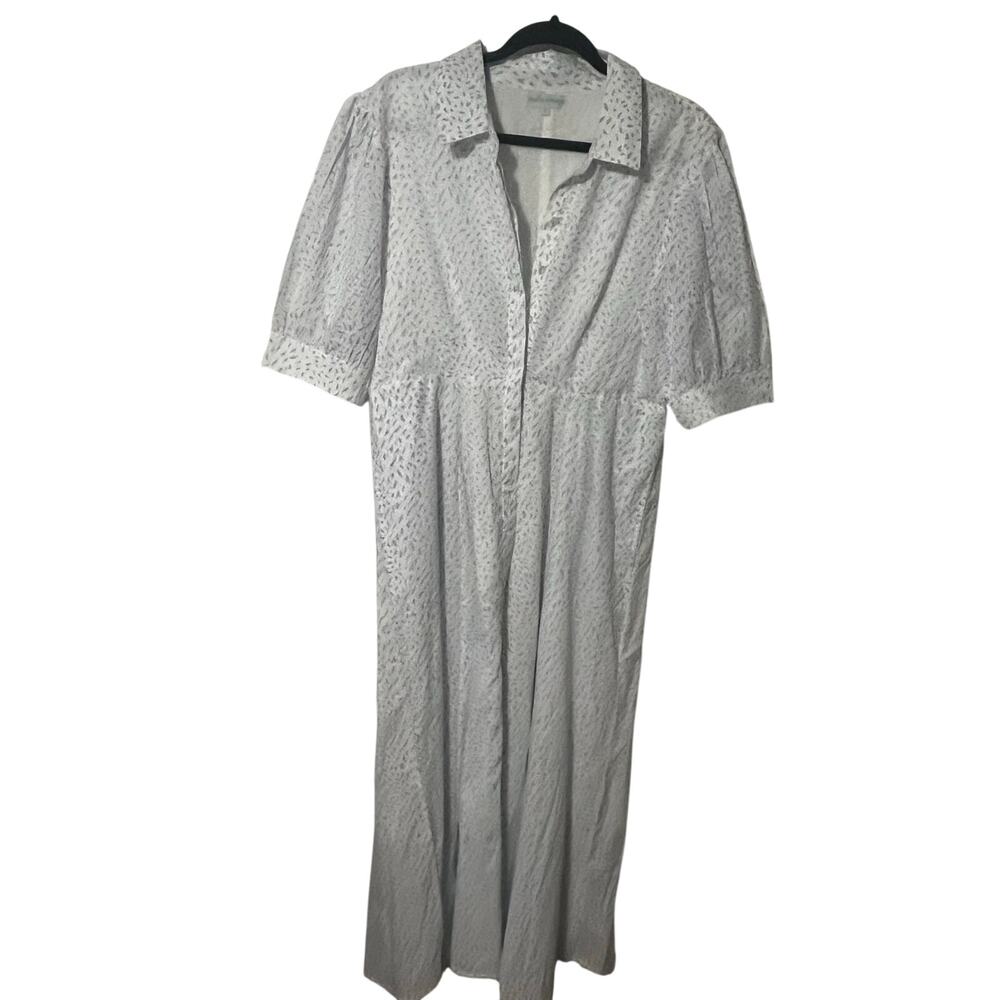 INDIA AMORY Julia SZ L White Blue Short Sleeve Shirt Dress Blue Print Flowy - Picture 4 of 8